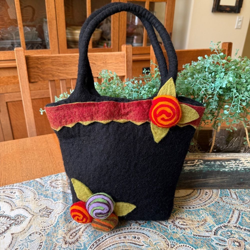 Rising Tide Handmade Boho Felted Wool Patchwork Bag Handmade Unique Artisan